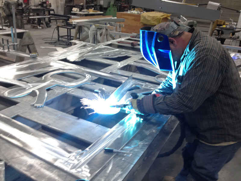 Welding the stiffener plates on the back