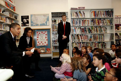 The Obamas reading at the Capital City Public Charter School
